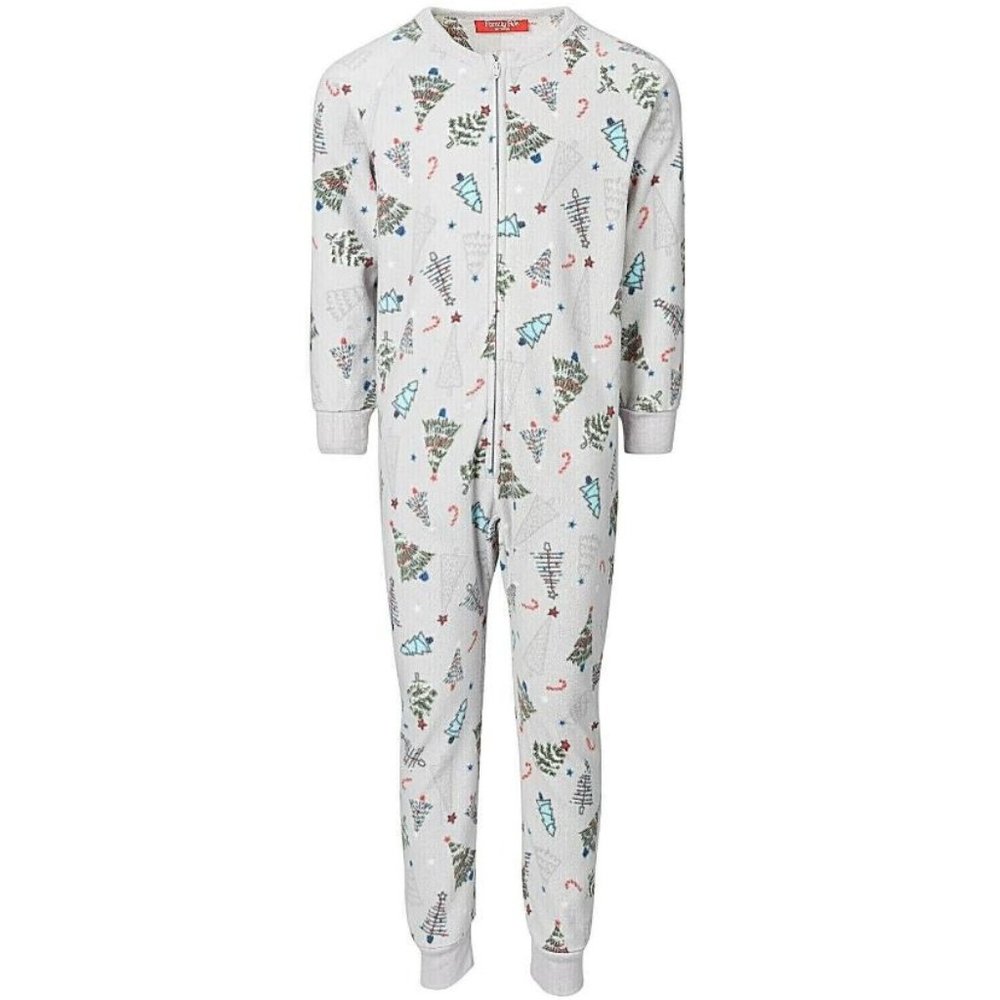 Family PJ's Holiday Kids Festive Trees One Piece Pajama, Gray, 4-5